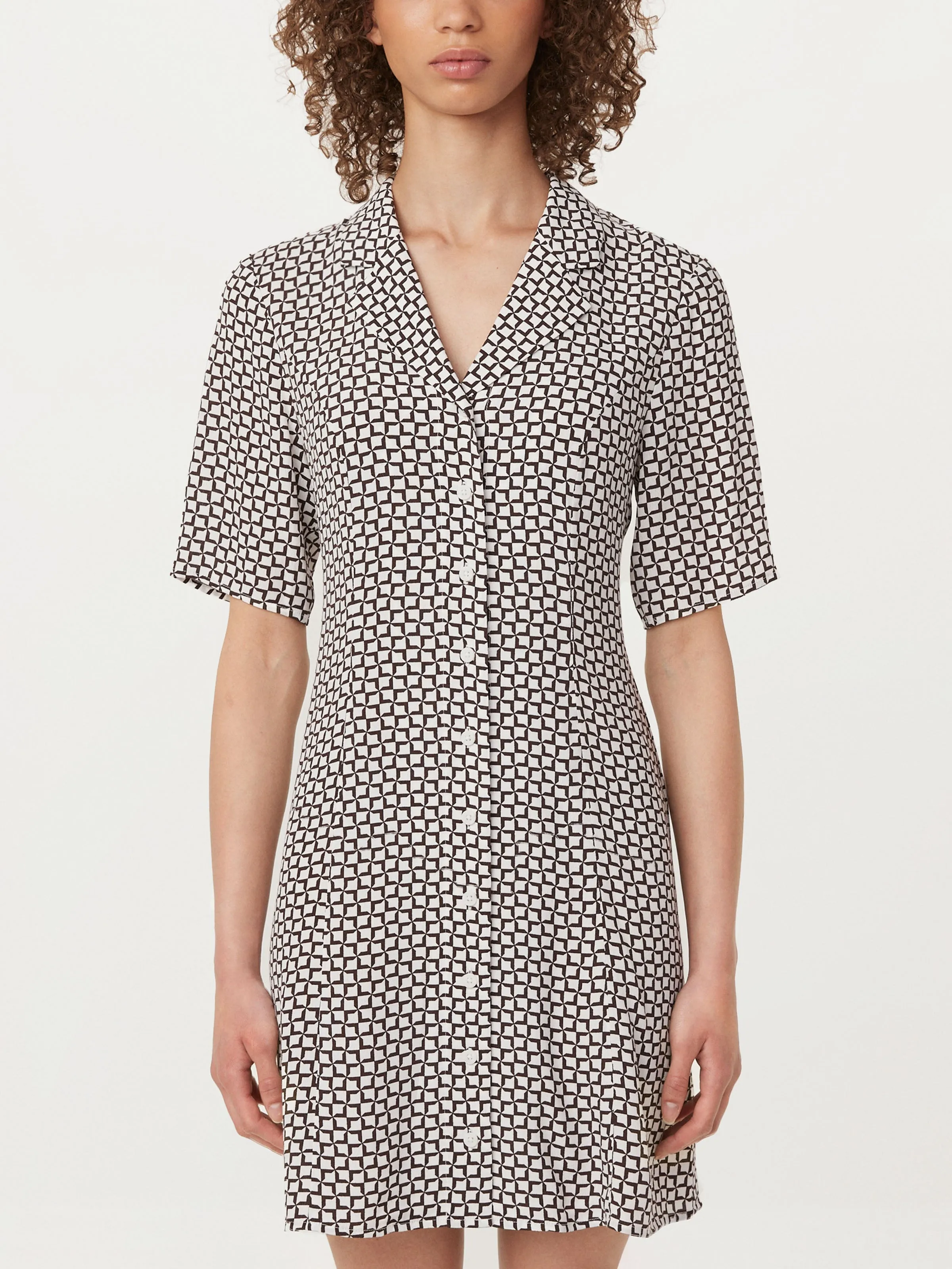 The Camp Collar Printed Dress in White