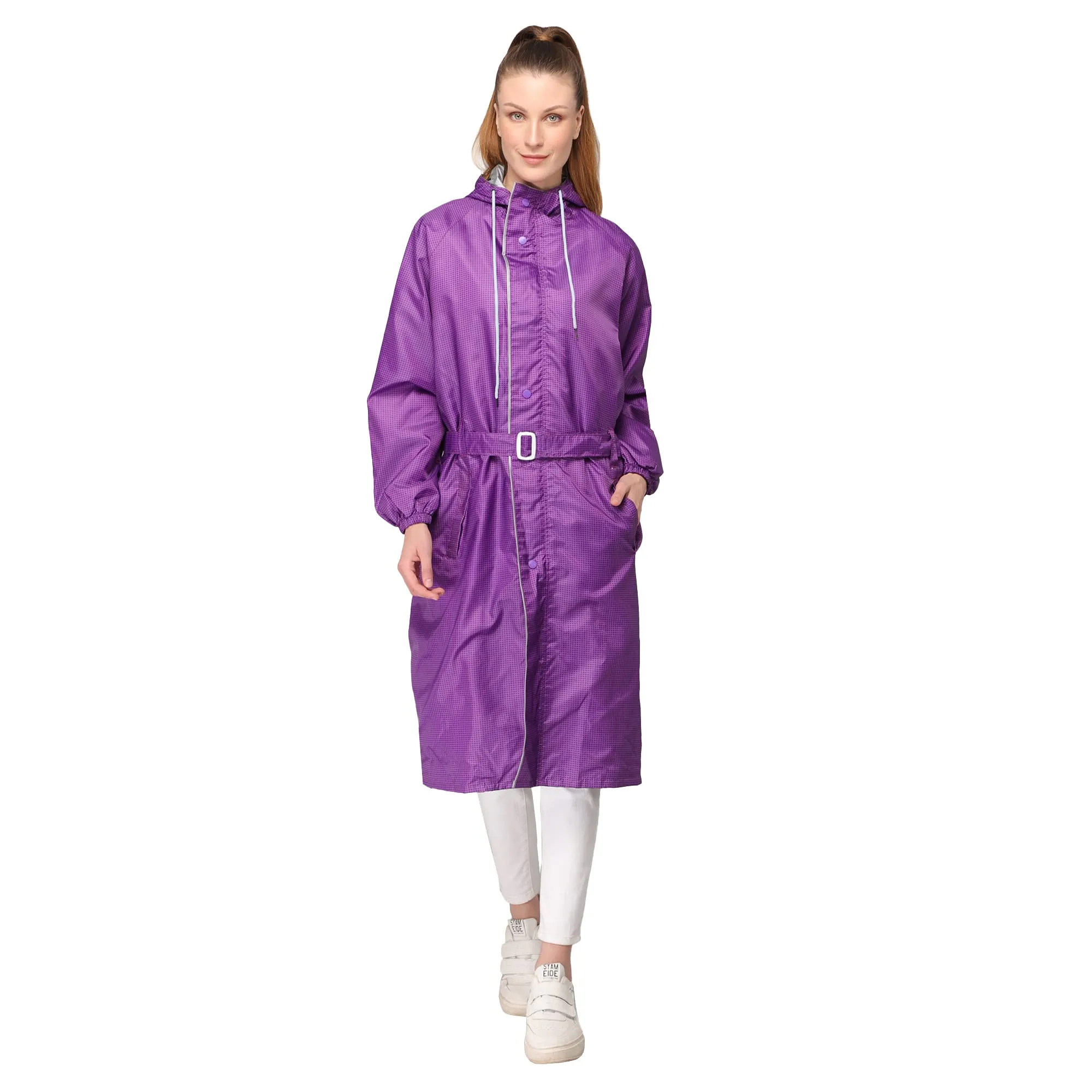 THE CLOWNFISH Aster Pro Series Womens Waterproof PVC Transparent Self Design Longcoat/Raincoat with Adjustable Hood (Pistachio Green, XX-Large)