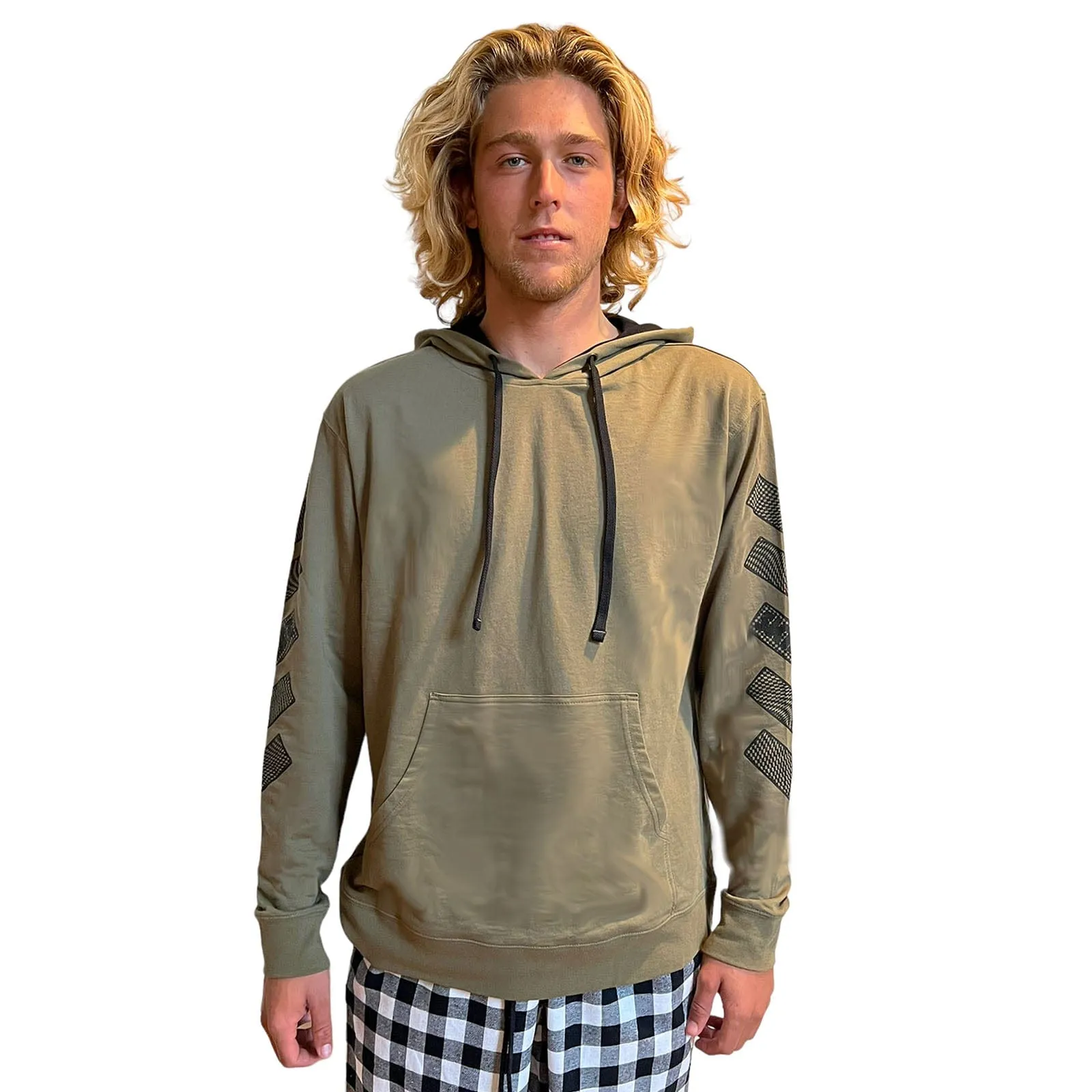 Trippy Check Pullover Hoodie - Military Green