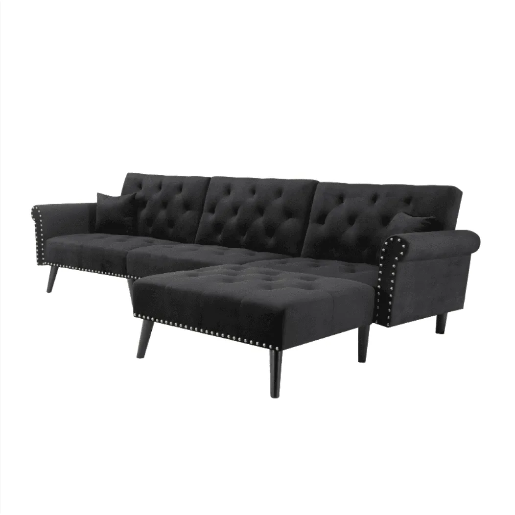 Tufted back Suede Chesterfield Sectional Sofa Set