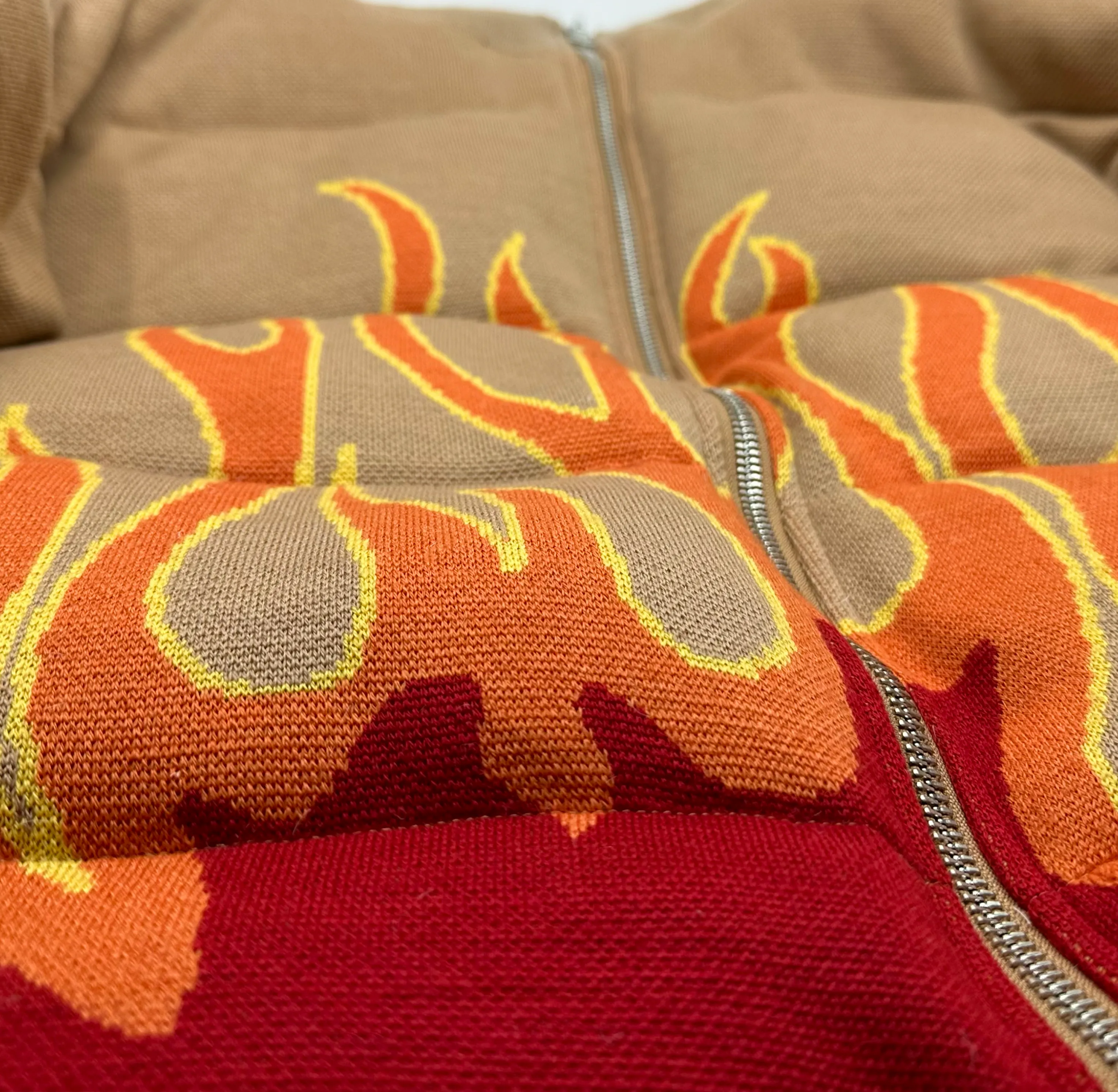 UP IN FLAMES SWEATER PUFFER