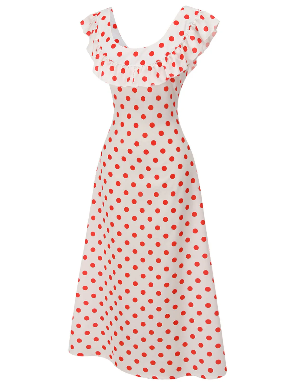 White 1930s Polka Dot Sleeveless Dress