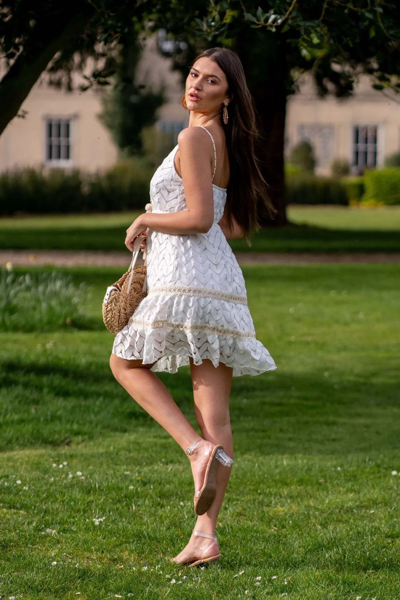 White Boho Lace Effect Summer Dress