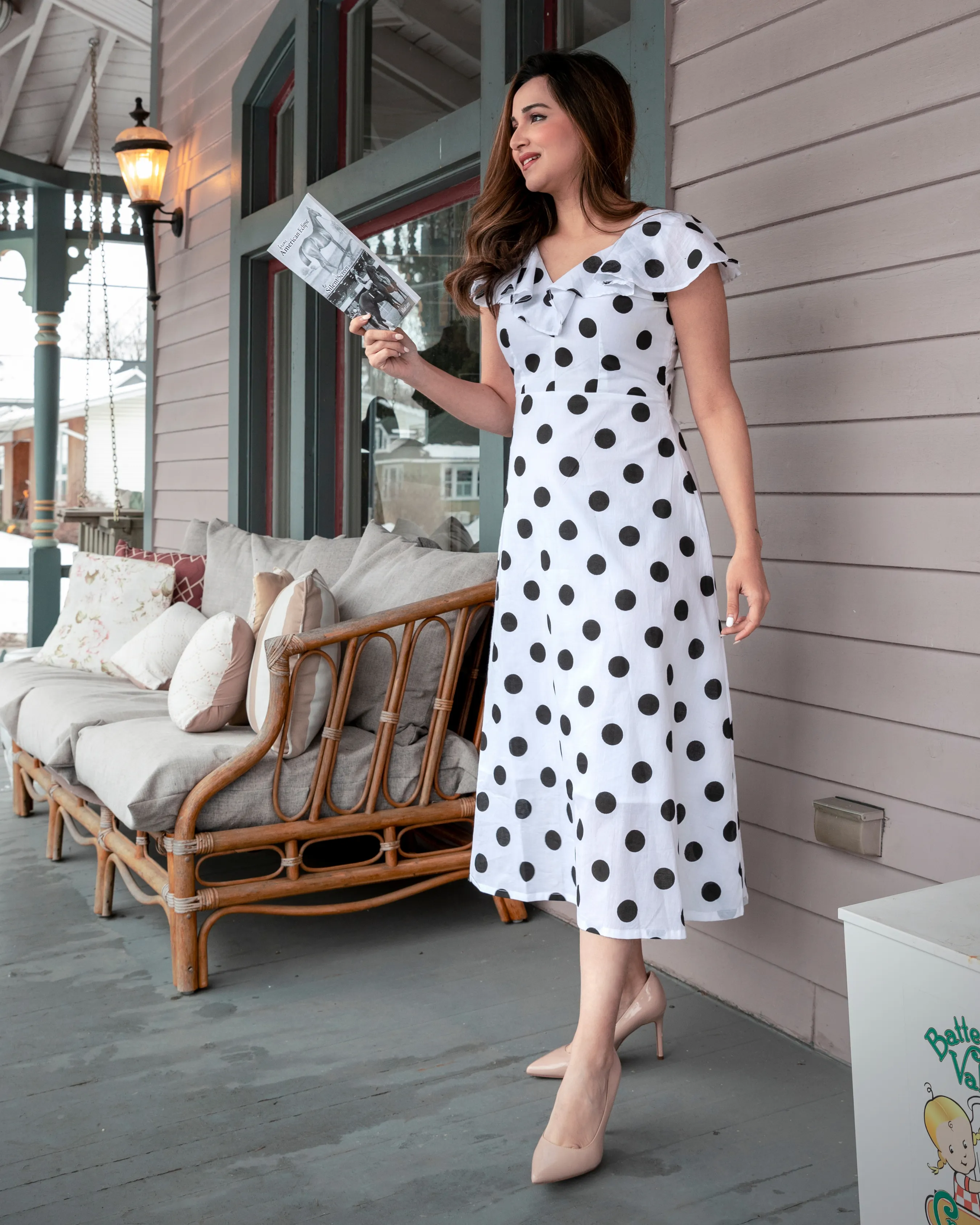 White Mist Polka Cotton Dress