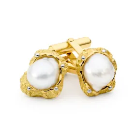 Yellow Gold Pearl Cufflinks